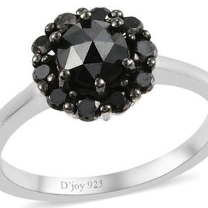 Rose Cut Black Diamond Ring in Rhodium and Platinum Over Sterling Silver 1.00 ct